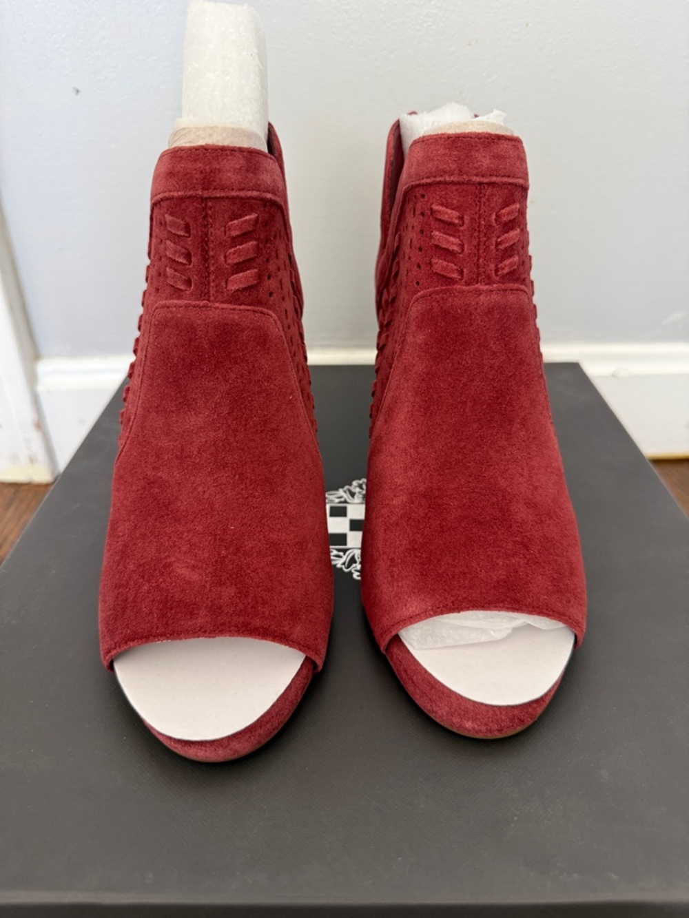 Vince Camuto Women's Suede Open-Toe Ankle Booties in Burgundy